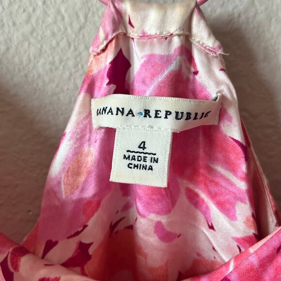 Banana Republic Pink Silk Midi Dress Size 4 Floral Romantic Barbie Barbiecore - Picture 10 of 11